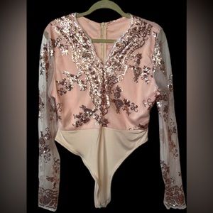 Pink/Rose Gold Sequin Body Suit